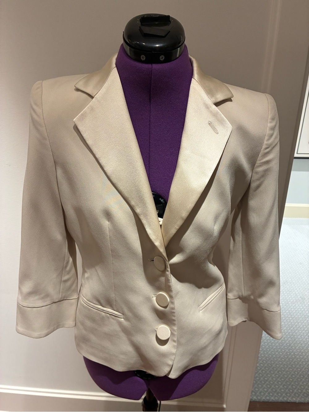 Emporio Armani Cream Satin Notch-Lapel Blazer